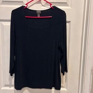 Travelers by Chico's Top Size Large 2 Black Square Neck 3/4 Sleeve‎ Blouse Women